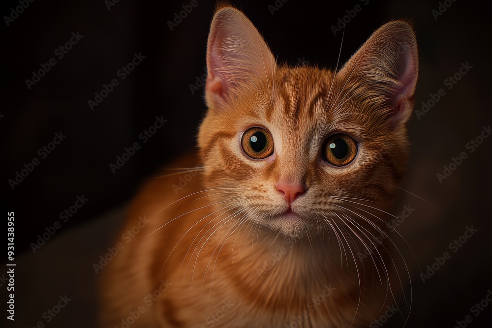 Obraz premium This adorable ginger cat with big green eyes and a curious expression was captured in a close-up