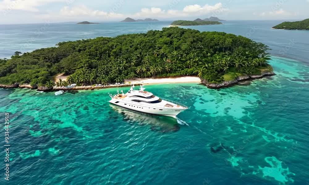 A luxury yacht anchored near tropical island in the maldives A luxury yacht anchored near tropical island in the maldives
