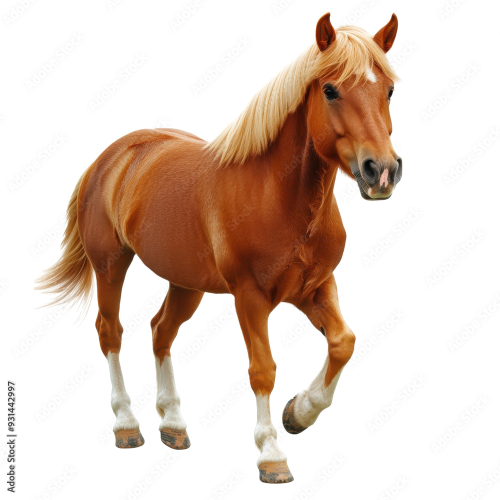 Naklejka premium Energetic Chestnut Horse Jumping, Isolated on Transparent Background, Ideal for Equine and Sports Themes