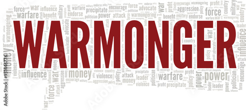 Warmonger word cloud conceptual design isolated on white background.