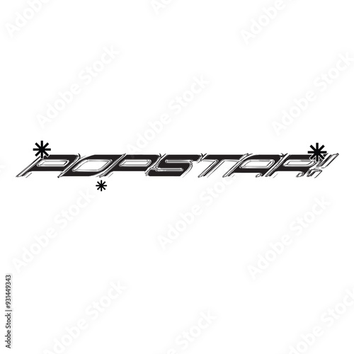 Bold POPSTAR Typogrpahy with Brutalism Stars Decorated, Monochrome Metallic Chrome Illustration Banner