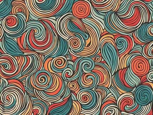 Abstract drawing doodle seamless pattern. Creative squiggle color lines. 