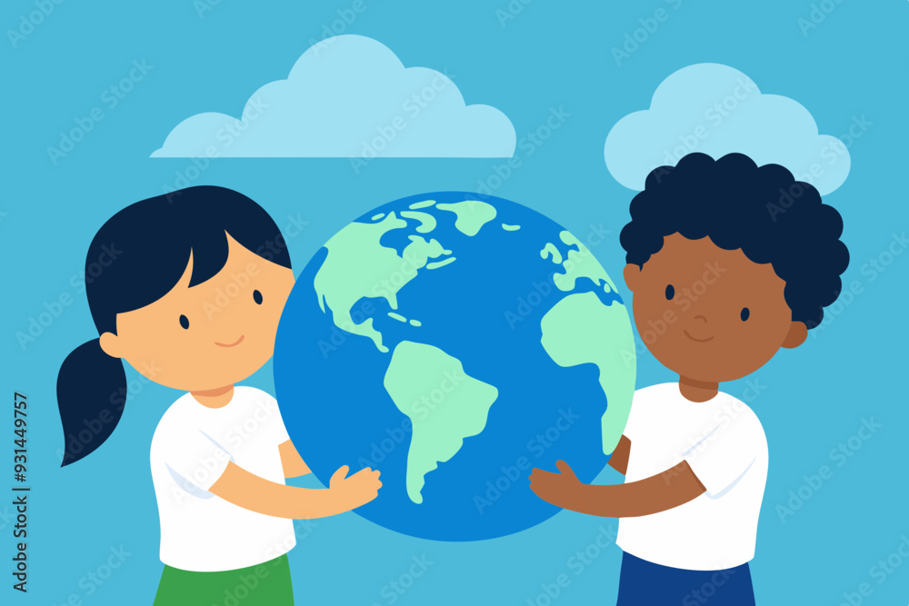Picture of children holding a lighted earth globe Picture of children holding a lighted earth globe