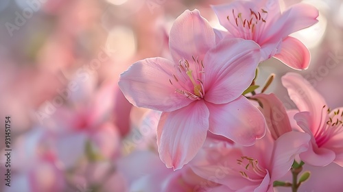 Closeup of light pink lily magnolia in botanical garden in Ventnor Isle of Wight United Kingdom : Generative AI photo