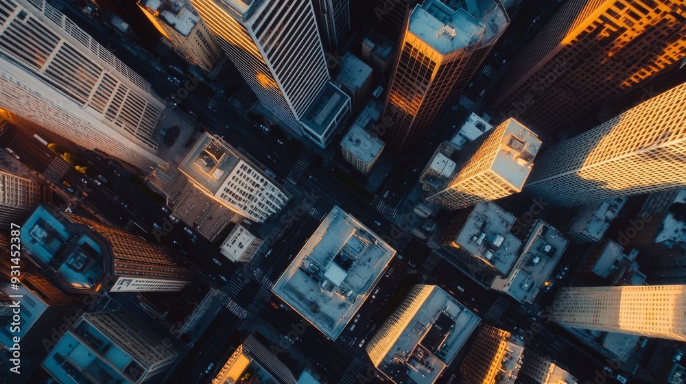 Aerial view of a cityscape with skyscrapers and streets Aerial view of a cityscape with skyscrapers and streets