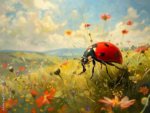 Ladybug in a Field of Flowers: A Beautiful Summer Day