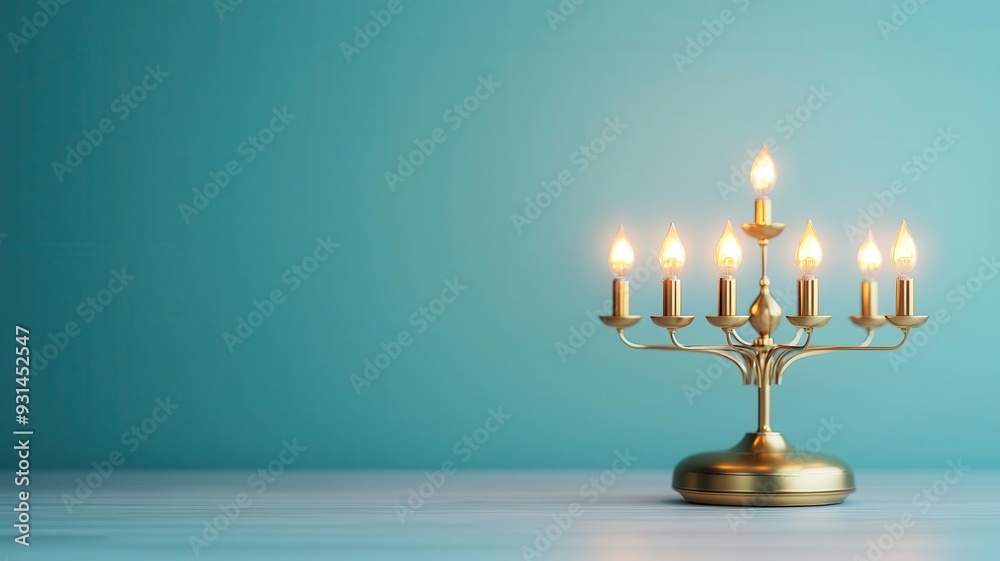 Fototapeta premium Traditional brass lamp, lit with multiple wicks, 3D illustration