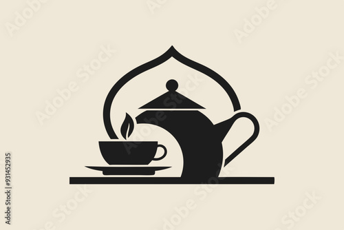 Tea house logo icon minimalist teapot with tea