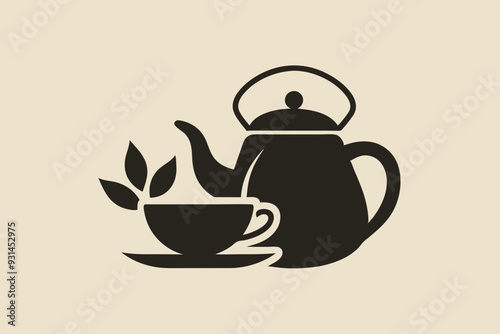 Tea house logo icon minimalist teapot with tea