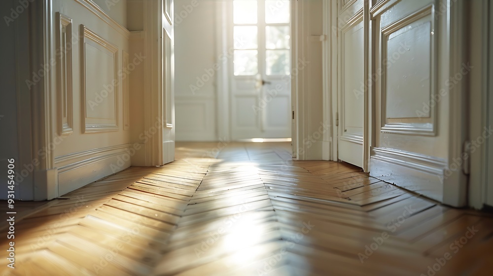 Obraz premium General view of two adjacent small bright rooms with parquet floors : Generative AI