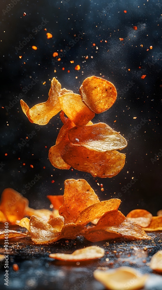 Fried potato chips with a golden, thin texture, captured in high resolution against a traditional Chinese kitchen background. Fried potato chips with a golden, thin texture, captured in high resolution against a traditional Chinese kitchen background.