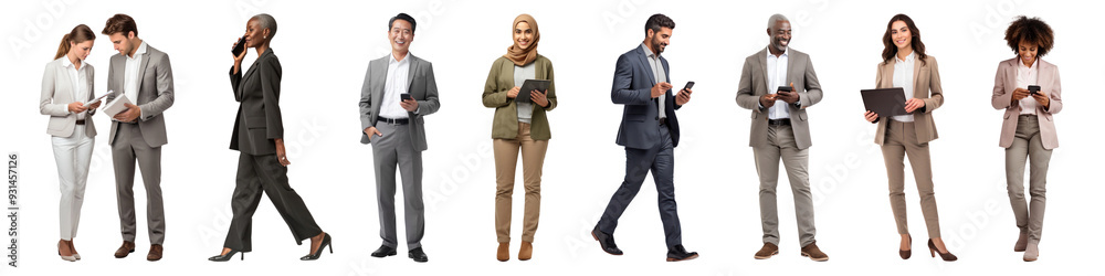 Business people using digital device png cut out element set Business people using digital device png cut out element set