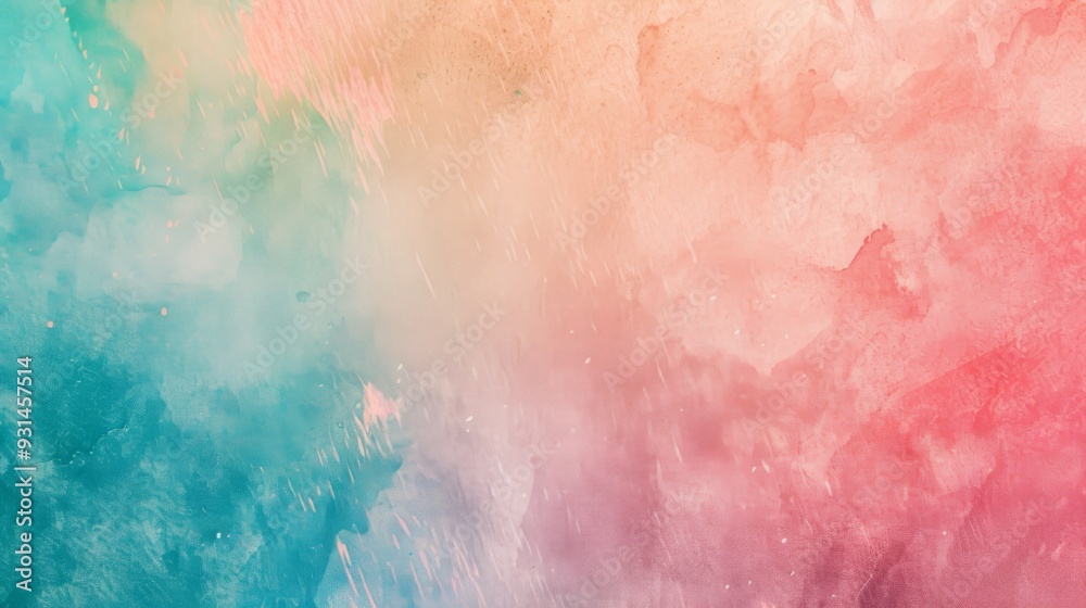 Fototapeta premium A harmonious blend of bright teal, soft pink, and warm peach hues blended together into a dreamy abstract painting.