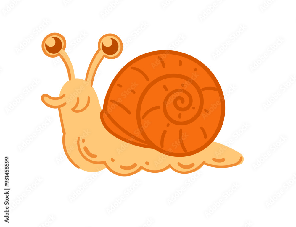 Adorable cartoon snail with a smiling face. Funny insect design. Vector illustration isolated on white background