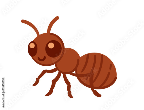 Adorable cartoon ant with a smiling face. Cartoon insect design. Vector illustration isolated on white background
