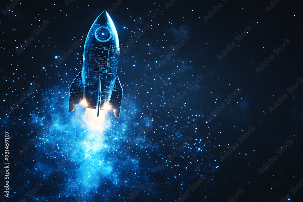 Abstract digital background featuring a rocket, symbolizing innovation, progress, and exploration Abstract digital background featuring a rocket, symbolizing innovation, progress, and exploration