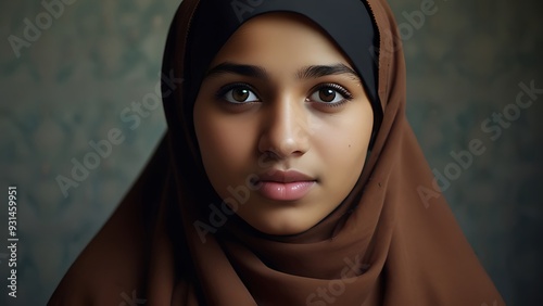 portrait of a person, a woman wearing a head scarf, a Muslim girl, close-up, black gone