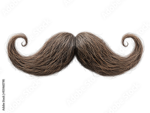 A detailed view of a curly, bushy moustache against a transparent background photo