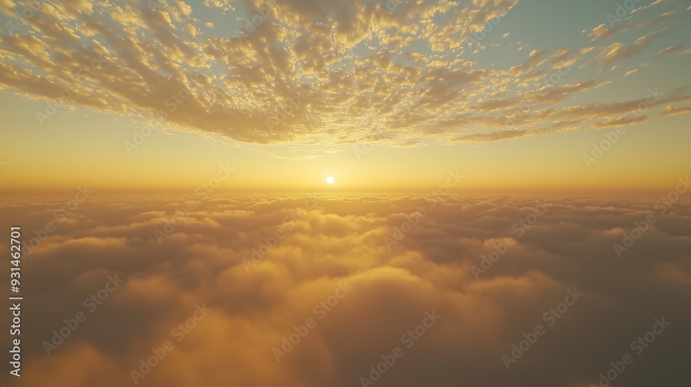 A breathtaking aerial view of the sun setting over an endless sea of clouds
