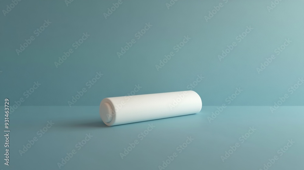 Blue cylindrical foam roller on blue minimalistic background Blue cylindrical foam roller on blue minimalistic background