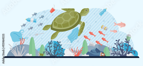 Ocean pollution vector illustration. The ocean pollution metaphor serves as stark reminder our impact on seas Contamination ocean with toxins poses direct threat to marine biodiversity