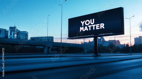 Billboard on city street during sunset with you matter text