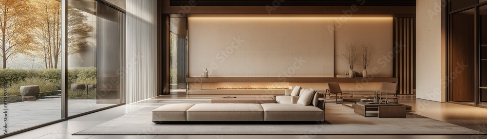 A stylish living room interior with a minimalist design. A stylish living room interior with a minimalist design.