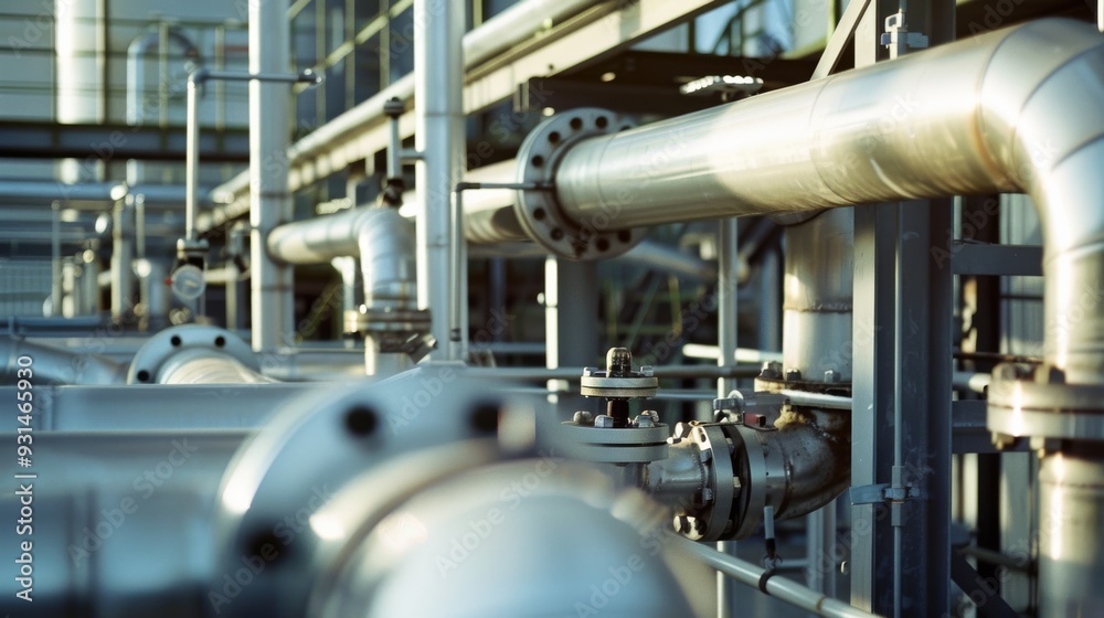 An intricate network of industrial pipes and valves, showcasing the complexity and precision of modern machinery in an industrial setting. An intricate network of industrial pipes and valves, showcasing the complexity and precision of modern machinery in an industrial setting.