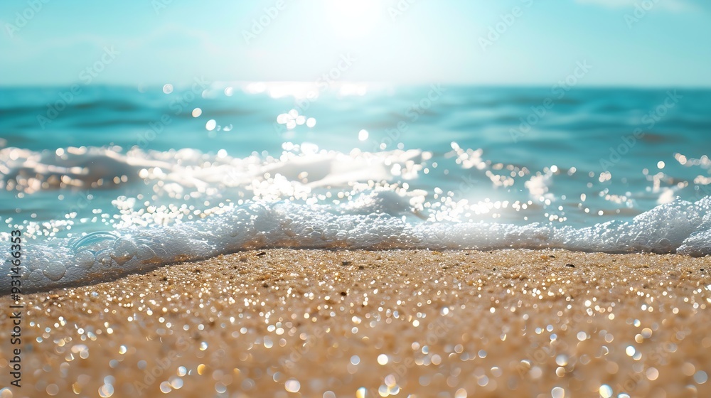 Beach sand for summer vacation concept Beach nature and summer seawater with sunlight light sandy beach Sparkling sea water contrast with the blue sky : Generative AI Beach sand for summer vacation concept Beach nature and summer seawater with sunlight light sandy beach Sparkling sea water contrast with the blue sky : Generative AI