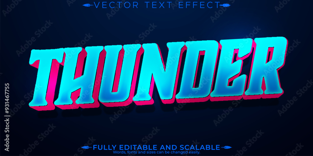 Naklejka premium Thunder editable text effect, editable bolt and lightning text style