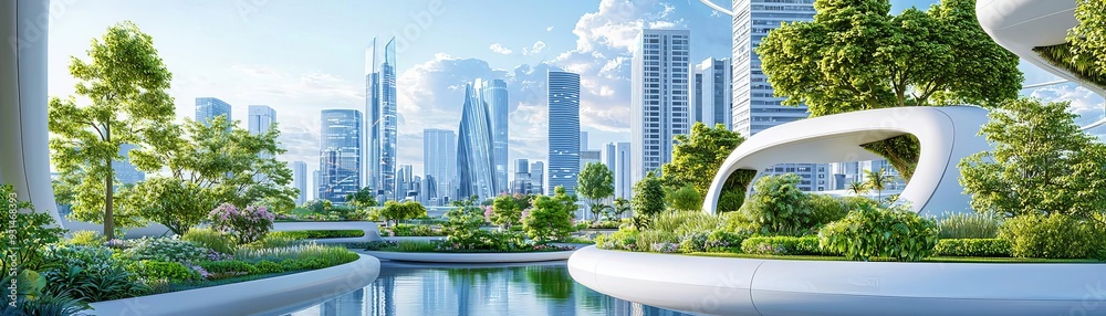 Environmental urban landscape solutions, holographic eco-planning, futuristic city eco-solutions, augmented reality environmental design