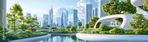 Obraz na płótnie Environmental urban landscape solutions, holographic eco-planning, futuristic city eco-solutions, augmented reality environmental design w salonie