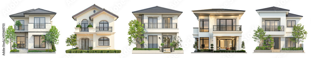 Contemporary suburb house png cut out element set Contemporary suburb house png cut out element set
