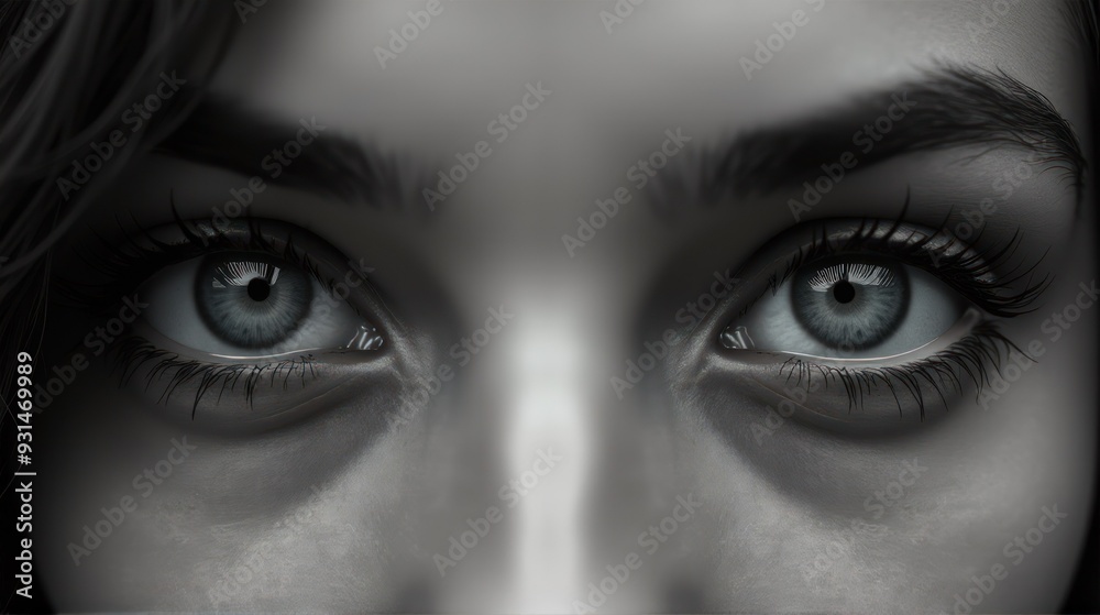 Fototapeta premium Closeup shot of woman eye black and white. Generative AI
