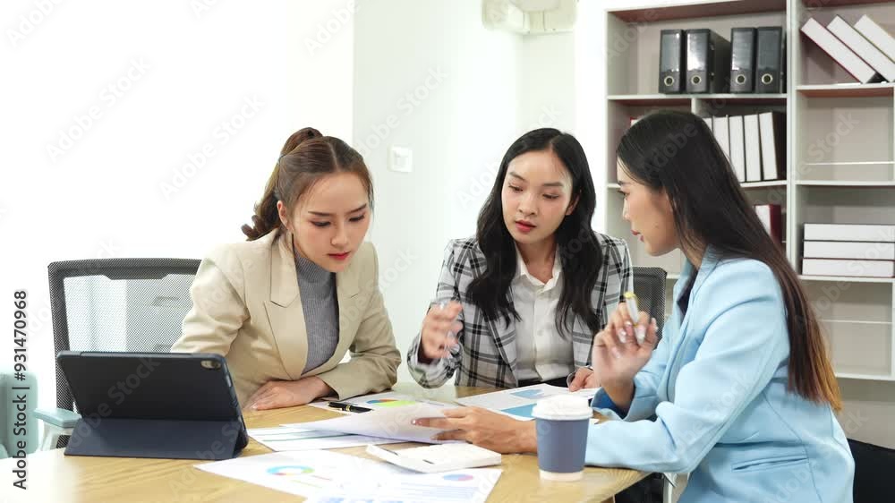 Group of Asian women Work and discuss documents at the office Group of Asian women Work and discuss documents at the office