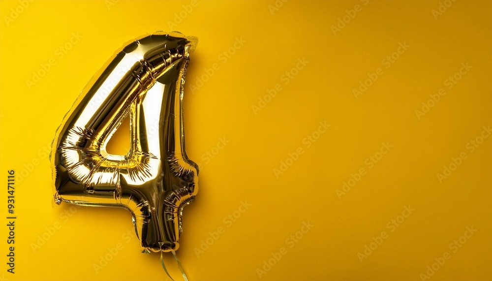 foil holiday number 4 on a yellow background with confetti with space for text, greeting card.
foil holiday number 4 on a yellow background with confetti with space for text, greeting card.