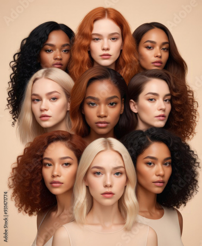 International Women's Day.Multi-Ethnic Women.A Group of Beautiful Women with different beauty,Hair,Skin Color.The Femininity concept, Diversity,Independence,Equality. Struggle for freedom Illustration