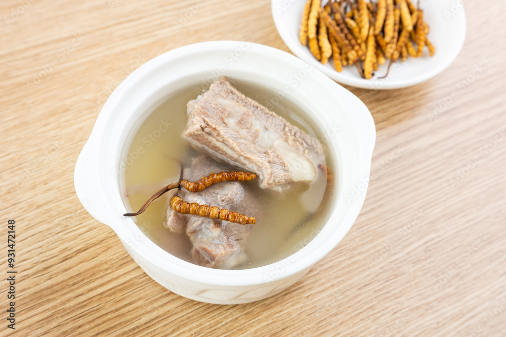 A bowl of Cordyceps Pork Ribs Soup A bowl of Cordyceps Pork Ribs Soup