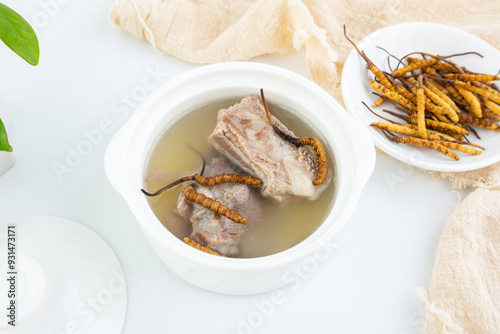 A bowl of Cordyceps Pork Ribs Soup