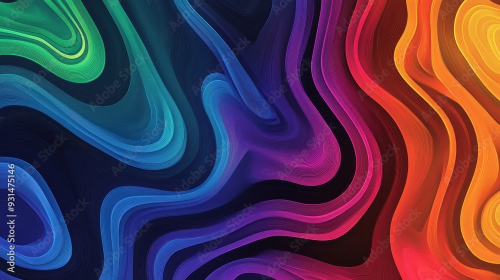 Fototapeta premium Abstract wavy patterns in vibrant colors creating a dynamic visual effect.