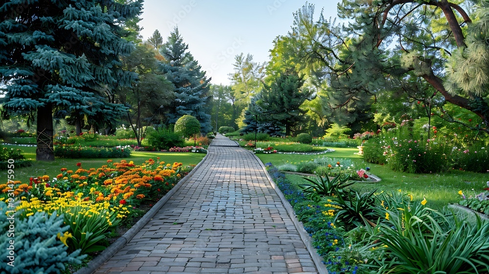 Obraz premium Blooming green park Botanical Garden Almaty : Generative AI