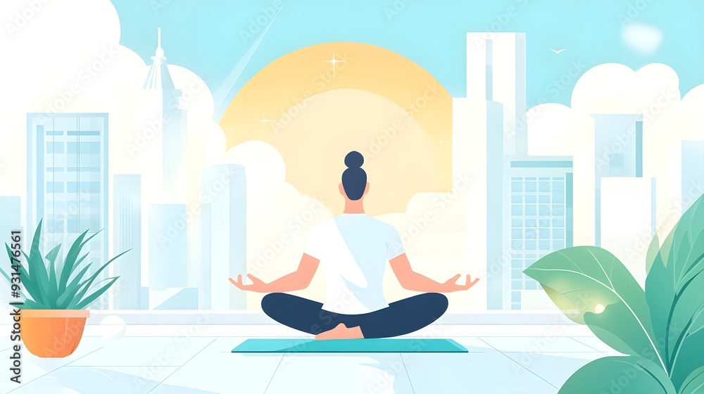 Fototapeta premium Woman Meditating in Modern City Apartment