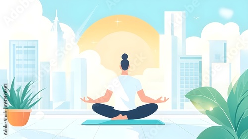 Woman Meditating in Modern City Apartment