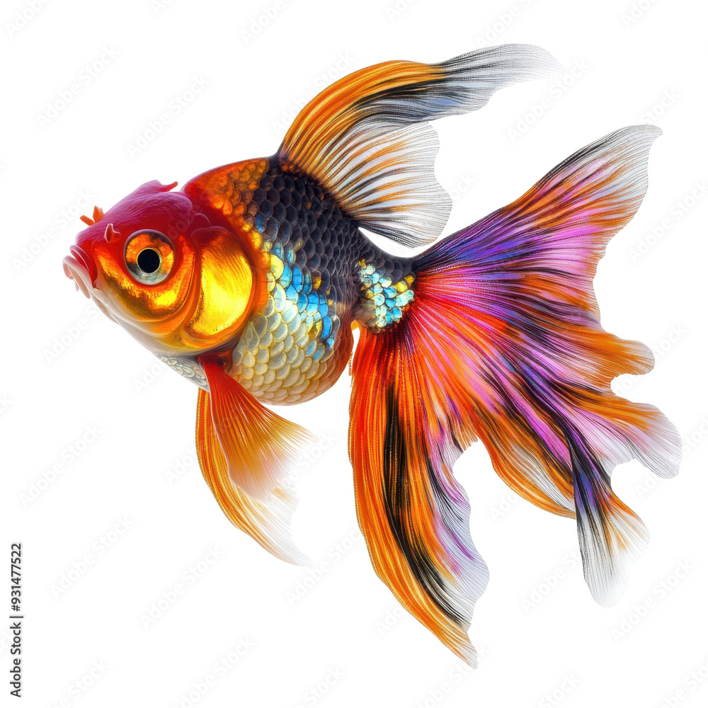 Fototapeta premium Vivid Betta Fish Isolated on Transparent Background, Ideal for Aquarium Themes and Pet Care Graphics