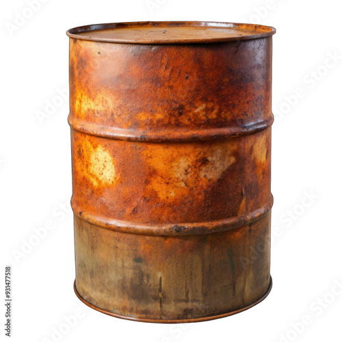 A rusty drum with a hole in it on transparent background