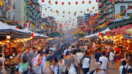 Wallpaper Mural Vibrant Festival: Time-Lapse of Crowds Enjoying a Local Market Street Torontodigital.ca