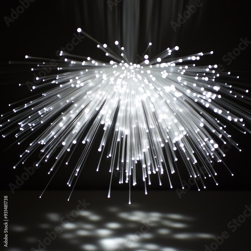 Bright white fibers illuminated individually, forming a luminous pattern that captures the essence of light speed photo