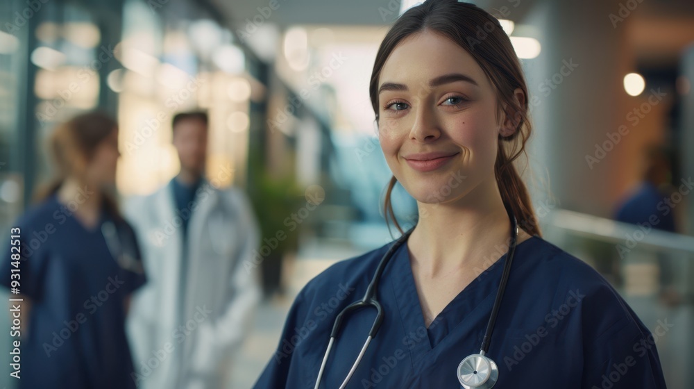 The smiling nurse in scrubs The smiling nurse in scrubs