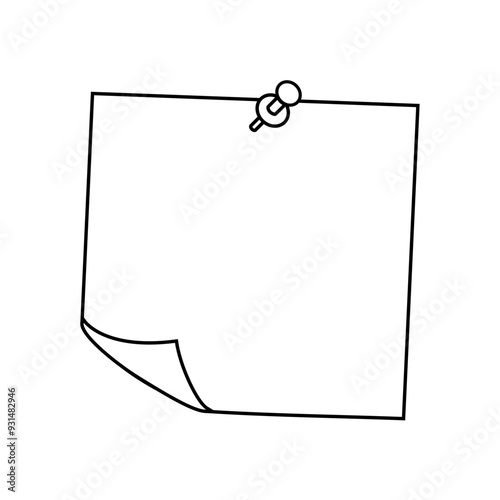 Blank paper with push pin icon. Thin line style vector illustration. Message paper, note, plan or work list, urgent activities, memo, notice, clipping, announcement, urgent schedule.