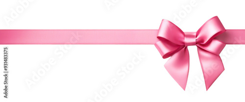 Elegant pink ribbon with a bow isolate on transparent background, png, cutout